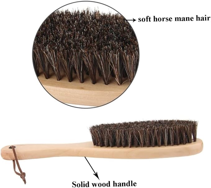 Clothes Brush Garment Brush Lint Remover Brush with Genuine Soft Horsehair and Wooden Handle for Coat Men Suits Shoes Jacket Furniture Car Mat and Pet Hair 1-Pack Home Accessories