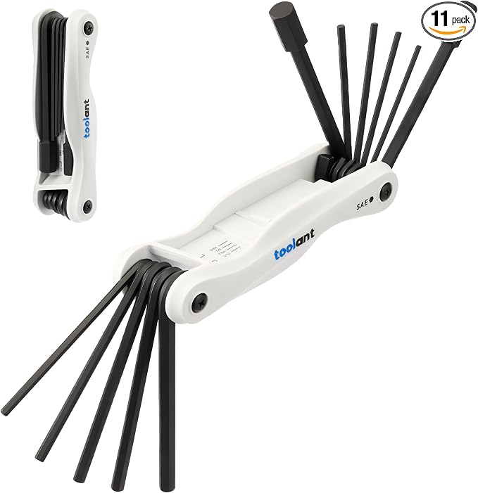 Kraftek toolant 11PCS Long Arm Folding Allen Wrench Set, SAE Hex Key Set 3/32"-1/2", Extended Reach Allen Key Set with 4 Inch Long Arms, CRV Steel Foldable Hex Wrench Tool for Bike Repair, Home & DIY