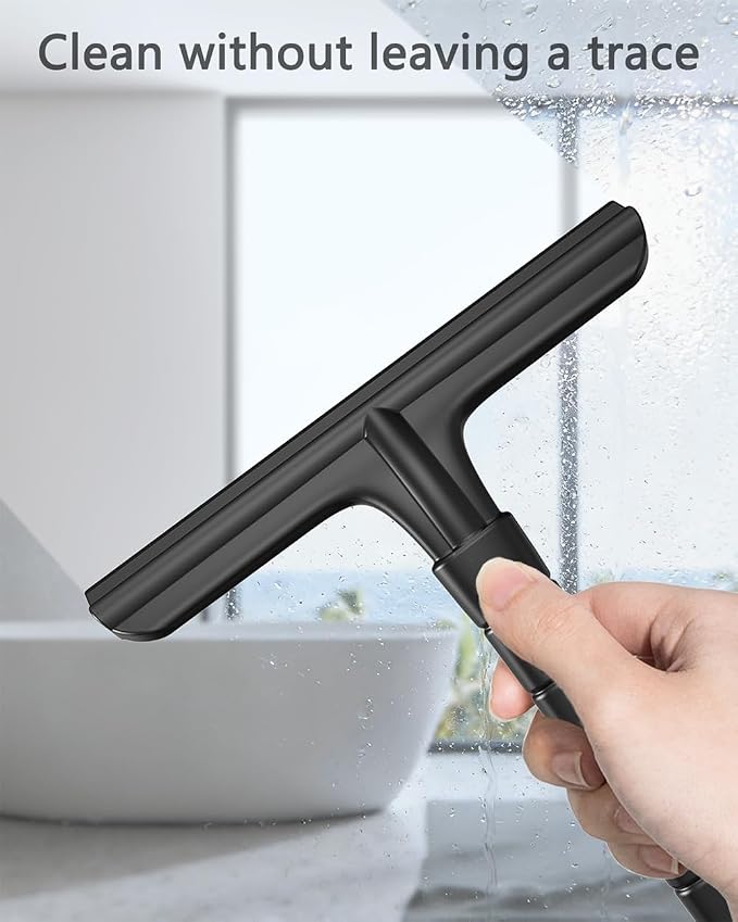 Shower Squeegee for Glass Doors, 8 Inch Bathroom Squeegee for Shower Glass | Window Squeegee for Tile Shower Walls, Car - Ergonomic Silicone Streak-Free Squeegee with Hook, Rust-Proof, No-Squeak