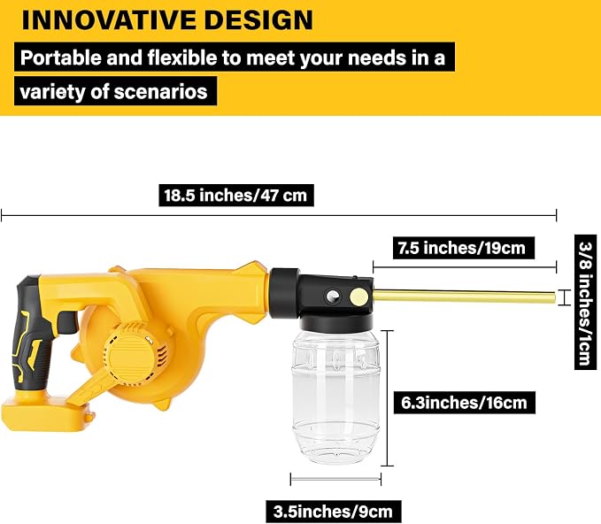 Dinftin Electric Diatomaceous Earth Duster Compatible for DeWalt 20V Battery(Battery Not Included), Garden Dust Applicator with 1L Capacity and 7.5" Nozzle, Versatile Leaf Blower & Powder Sprayer