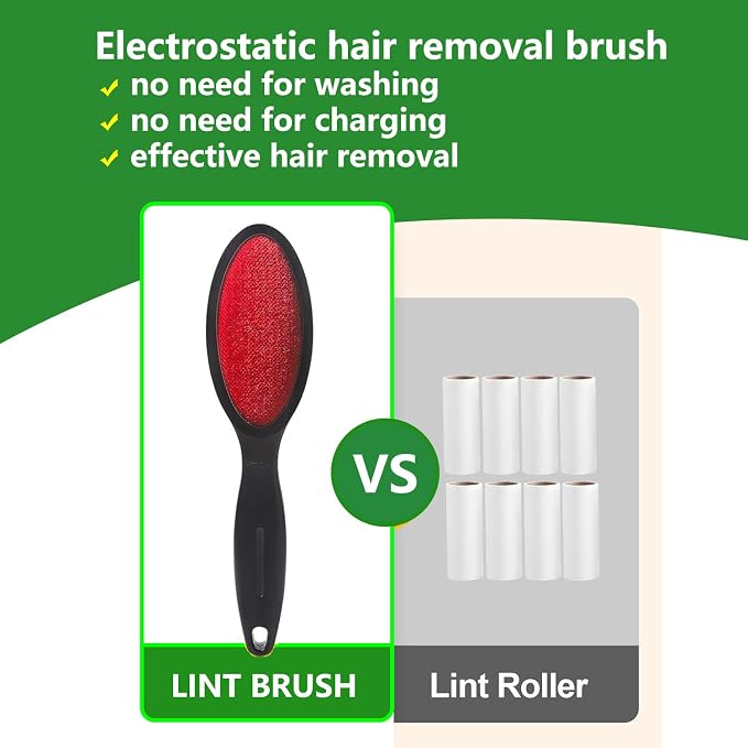 2-Sided Lint Remover Brush, Reusable Hair & Lint Cleaning Tool for Clothes, Carpet and Sheets, Black/Red