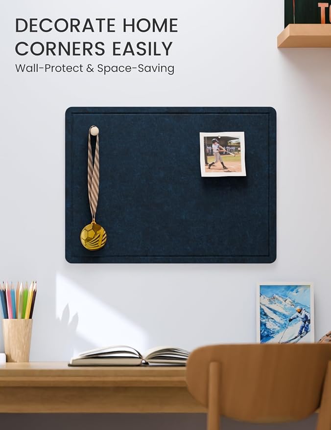 Fluxynara 23.6" x 17.1" Bulletin Board, Carbon Blue | Cork Board Alternative with 12 Removable Adhesive Tabs, Foldable Felt Pin Board for Home, Office, Classroom & Dorm