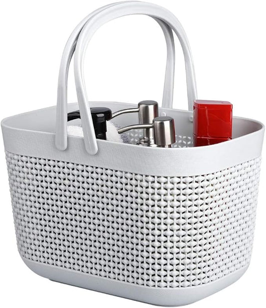 Plastic Protable Shower Caddy Basket, Storage Organizer with Handle, Grey | Bottom Drain Holes, Keep Dry, Sturdy and Durable, Easy to Carry for Bathroom, Kitchen, Dorm Room, RV, College
