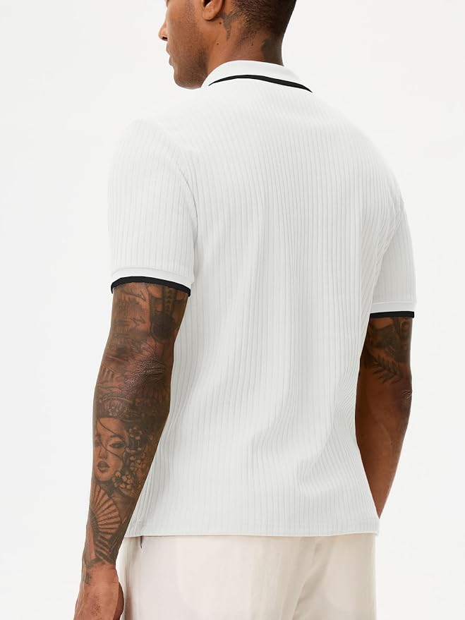 Comdecevis Men's Regular Fit Short Sleeve Knit Polo Shirts | Business casual, lightweight, breathable, stretch textured fabric, moisture wicking, easy care