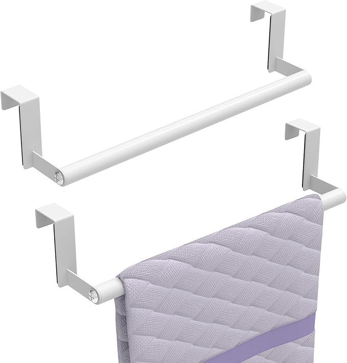 STWWO Over The Door Towel Rack, Kitchen Towel Holder Over Cabinet Door Towel Bar Stainless Steel for Cupboard for Kitchen Dish Towel Holder Hanger Rv Towel Rack, 2 Pack (White)
