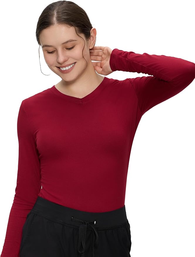 COZYFIT Women’s Underscrub Tee, V-Neck Long Sleeve Undershirt | Soft & Easy Care Fabric, Slim Fit, Smooth Touch, Comfort V-Neck Tee, Machine Wash, Multiple Sizes for Choose