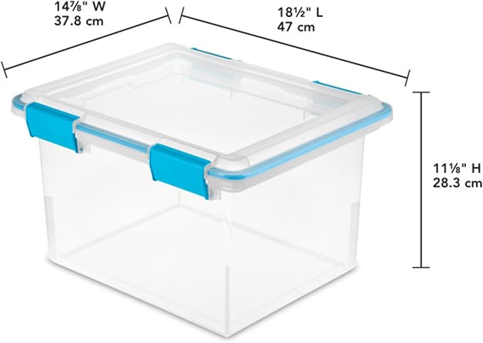 Sterilite Gasket Storage Box with Lids for Home & Office, 32 Quart, 8-Pack | Heavy-Duty, Stackable, and Organizing Containers for Bathroom, Cabinet, Closet, and Garage, Clear and Blue Aquarium Latches
