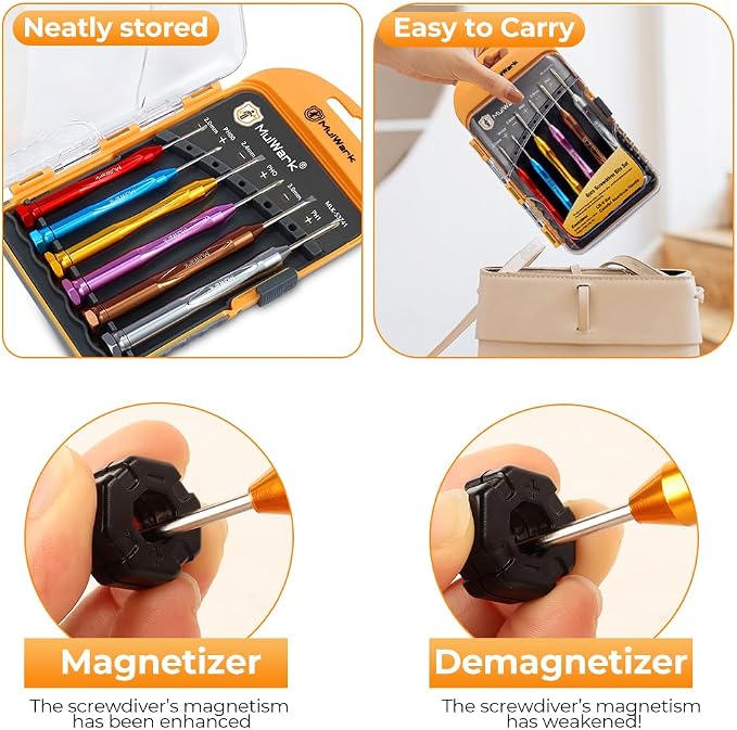 MULWARK Small Screwdriver Set, 6pcs Magnetic Mini Screwdriver Set, Micro Precision Flathead and Phillips Glasses Screwdriver with Case for Eyeglasses, Watches, Electronics, Phone And Computer