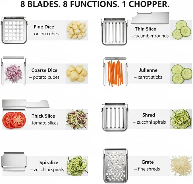 14-in-1 Vegetable Chopper with Container – Veggie Chopper Vegetable Cutter, Onion Dicer, Food Chopper with 8 Blades, Potato Slicer for Salad, Carrot – BPA Free Kitchen Gadget, Dishwasher Safe