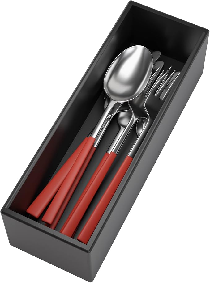 Black Bamboo Drawer Organizer - Silverware&Utensil Holder Organizer for Kitchen Drawers, Multi-Use Drawer Dividers Boxes for Bathroom Counter，Cabinet, Garage, Office Desk, Makeup, Jewelry (9"3"2.5") | Silverware Cutlery Utensil Tray, Multi-Use Drawer D...