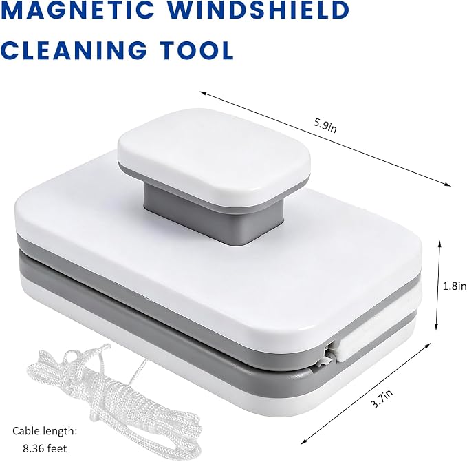 Magnetic Windshield Cleaner Tool Set, Double-Sided Car Window Cleaner with Rope for 3-10mm Thickness Glass, Multi-Purpose Outside & Inside Windshield Cleaning Tool for Vehicles