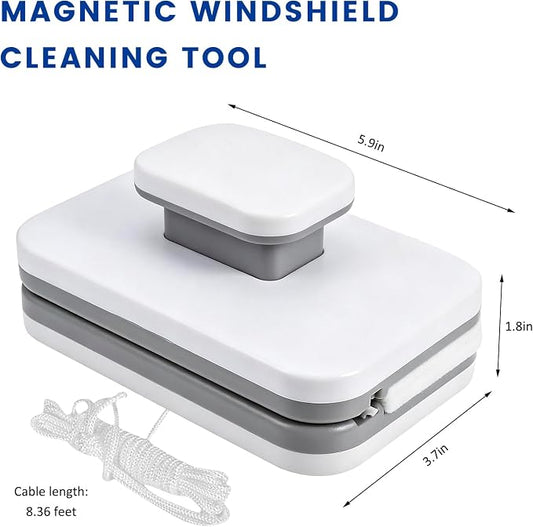 Magnetic Windshield Cleaner Tool Set, Double-Sided Car Window Cleaner with Rope for 3-10mm Thickness Glass, Multi-Purpose Outside & Inside Windshield Cleaning Tool for Vehicles