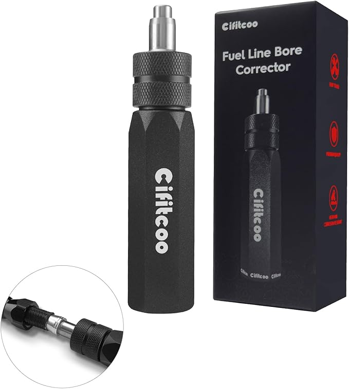 Dual-Size PTFE Hose Assembly Tool, PTFE Hose Reaming & Separate Tool, Fuel Line Bore Corrector for 6AN & 8AN Fuel Lines, Black Anodized Aluminum, Oil resistant & Durable Design