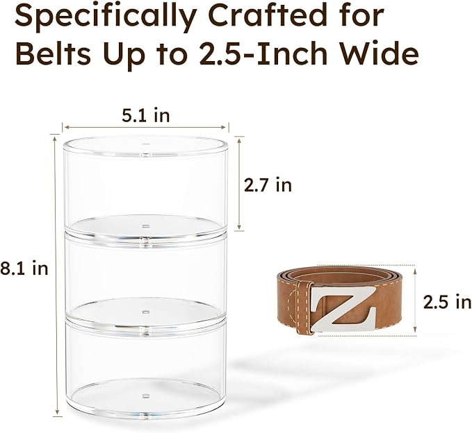 FEMELI Acrylic Belt Storage Organizer For Closet 3-Layer Stackable Belt Box | Clear Acrylic Belts Holder Organizers for Women Men Closet& Drawer,Watches Jewelry and Tie organizers and storage