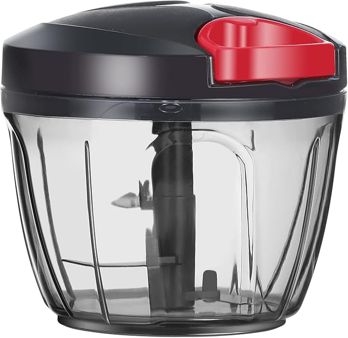 Ourokhome Manual Food Processor Vegetable Chopper, Portable Hand Pull String Garlic Mincer Onion Cutter for Veggies, Ginger, Fruits, Nuts, Herbs, etc., 650ml, Black