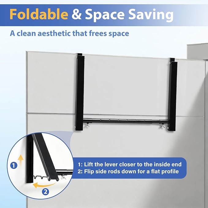Over The Door Hanger, Foldable Over The Door Drying Rack with 20"-32" Expandable Width, Space Saving Doors Clothes Hanger for Laundry, Bathroom, Apartment, Fits Doors up to 1-1/4”, Metal, Black