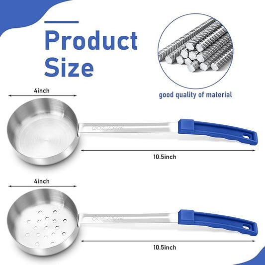Teenyyou 2 Pcs Portion Control Serving Spoons, Restaurant Measuring Serving Ladle Utensils, Portion Spoons for Weight Loss, Kitchen(Blue,8 oz,Solid and Slotted)