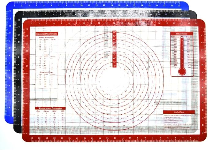 4 Pack Full Size 24.5"x16.4" Silicone Baking Mat with Measurements for Oven Baking 450F (Red), Non-Stick Food Safe Dough Pie Fondant Oven Liner, Extra Thick 0.7MM 24GA