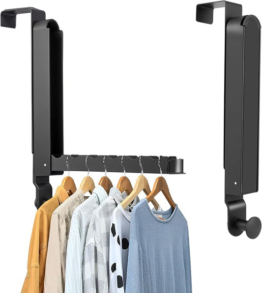 Over The Door Drying Rack, 1 Pack Grey Foldable Clothes Hanger Doors Hooks | Fits Doors Up To 1.88", Foldable Design, 6 Anti-Slip Slots with Extra Hanging Rod, Door Organizer Rack for Laundry Clothes