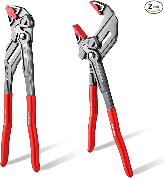 7-Inch Pliers Wrench, 2PCS Smooth V-Jaw Pliers with 15-Position Push-Lock, Fast Adjustable Slip Joint Pliers Set for Plumbing, Home Repair, and Pipe Fittings