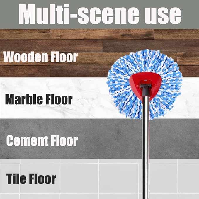 ANREKEYH Spin Mop Head, Base, Handle Replacement for O-ceda EasyWring RinseClean Microfiber Spin Mops, 2 Microfiber Mop Refills, 1 Triangle Head Cover and 30-58in Handle (Blue (2-Tank System))