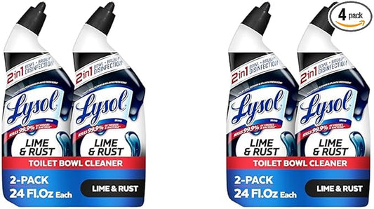 Lysol Lime & Rust Toilet Bowl Cleaner Liquid, For Limescale, Rust & Hard Water Stains, Septic Safe, Clinging Gel, Disinfects, Sanitizes & Deodorizes, Bathroom Cleaning Supplies, 24oz (4 Pack)