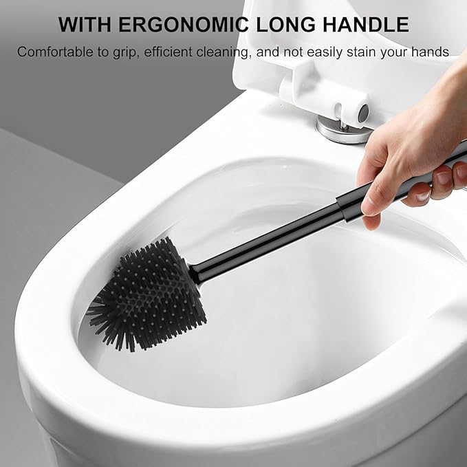 SetSail Silicone Toilet Brush and Plunger Set, Toilet Plungers for Bathroom Heavy Duty Toilet Bowl Brush and Holder Hidden Toilet Plunger and Brush Set for Deeply Cleaning - Black