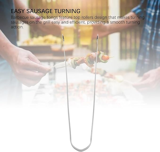 BBQ Sausage Turning Tongs, 304 Stainless Steel Long Handle Kitchen Tongs for Cooking Smooth Turning Action Sausage Grilling Tongs for Bacon Steak Meat Vegetables