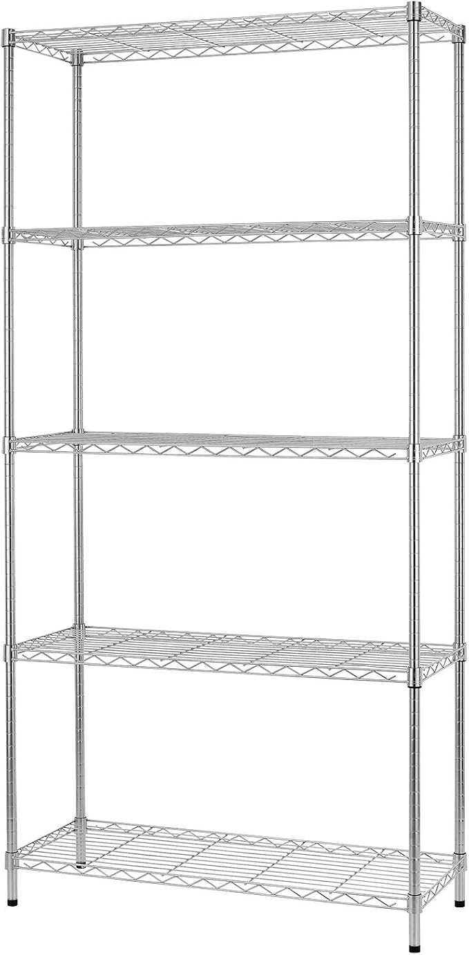 BestOffice | 5-Tier Wire Storage Shelves | 36x14x72 | Chrome | with Adjustable Racks | Heavy-Duty Metal Shelf, Holds Upto 1000 lbs | No-Tool Assembly | Ideal for Home & Garage Shelving