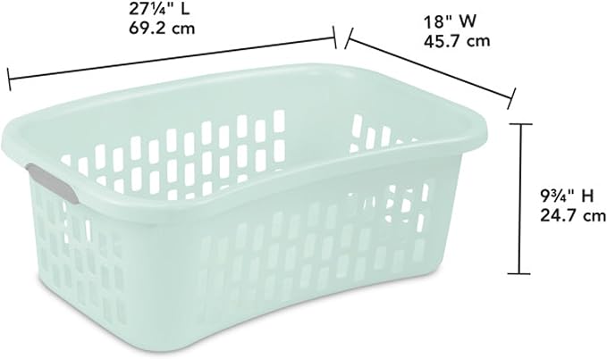 Sterilite 24 Pack HipHold Laundry Basket, Plastic Rectangle Clothes Hamper with Comfort Grip Handles & Reinforced Rim, 1.5 Bushel Capacity, Mint
