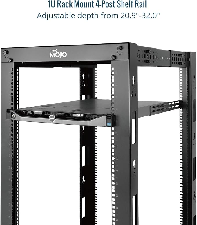 Tecmojo Universal 1U Rack Mount Rail ,4-Post Fully Server Rack Shelf Rail with 20.9"-32" Adjustable Depth, Fit for Non-Rack Mountable Server/Networking/AV/IT Equipment