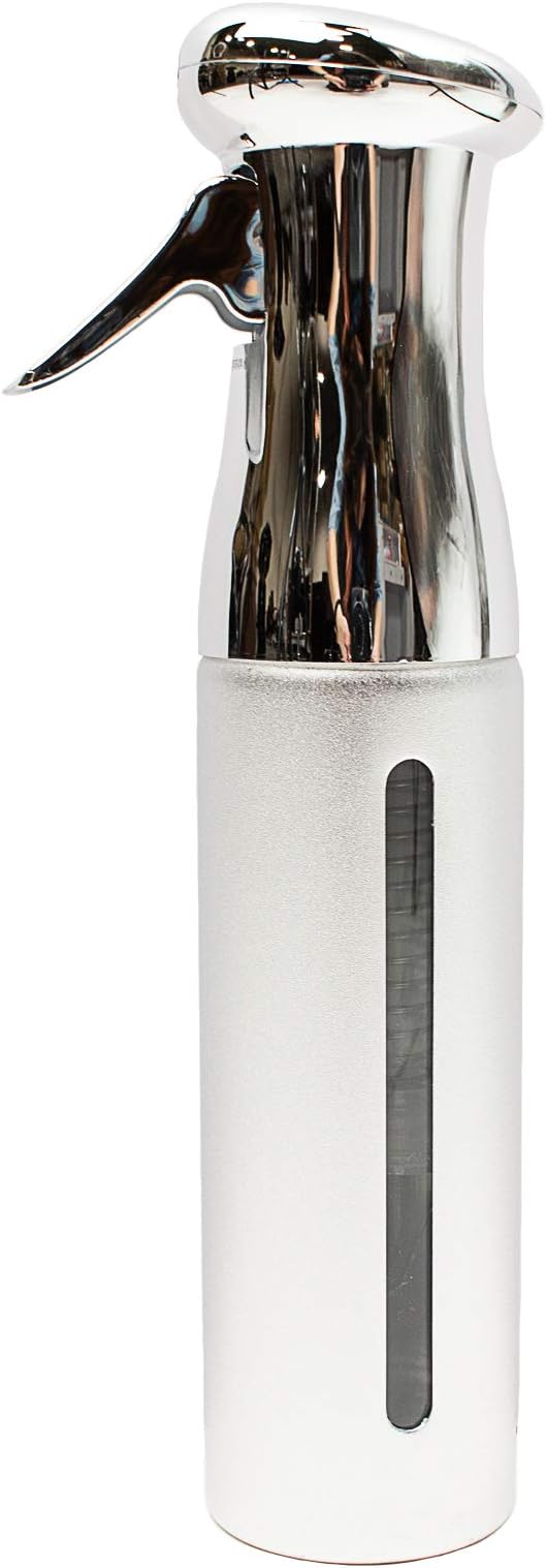 KEEN Continuous Spray Bottle, 10 OZ Fine Mist for Indoor/Outdoor Plant Care, Hair Styling, Skin Refresher Air Mist, Refillable Empty Water Bottle Trigger Sprayer Set, Silver