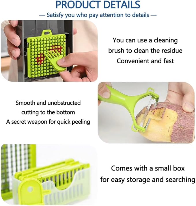 ERCLE's16-in-1 Vegetable Cutter Slicer – Multifunctional Vegetable Chopper with Stainless Steel Blades, Manual Onion Cutter, Food Slicer & Dicer for Kitchen, Salad Maker.