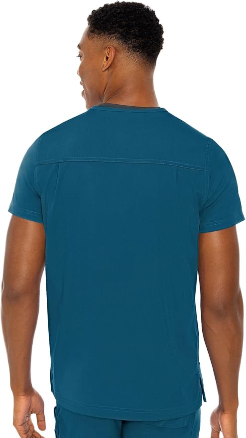 Med Couture Rothwear Touch Mens Scrubs Top 3 Pockets Modern Fit | 2-Way Stretch, Ultra-Soft Fabric, Lightweight Feel, Knit Details, Side Vents, Durable Construction, Easy Care