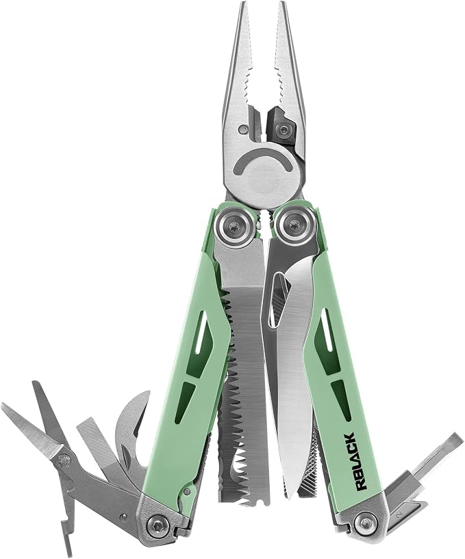Pro-Grade 21-in-1 Multitool with Pliers & Tungsten Carbide Cutters | Spring Scissors, Window Breaker, Serrated Blade – Heavy Duty EDC Tool for Emergency, Hunting, Fishing, DIY, Mint Green