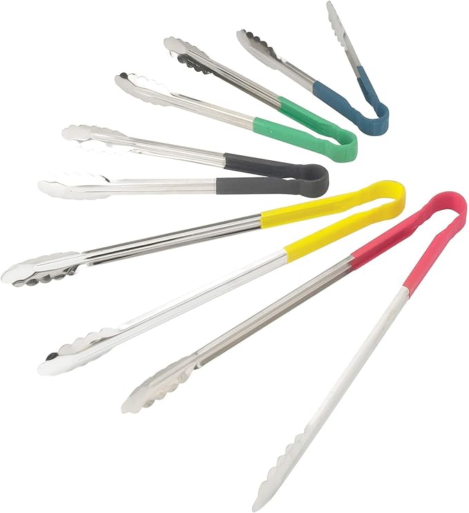 Winco Utility Tong with Blue Non-Slip Grip, 16-Inch, Stainless Steel