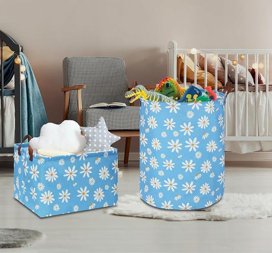 NTAOHAMPER Rectangular Daisy Storage Basket,Collapsible Gift Basket with Handles,Books Box, Room Decor(Daisy)