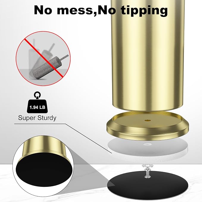 Gold Toilet Brush and Holder，Long Handled Gold Toilet Brush for Bathroom，Stainless Steel Heavy Duty Toilet Bowl Brush,Removable Inner Bowl,Deep Cleaning Dense Bristles Cleaner Brush -Space Saving