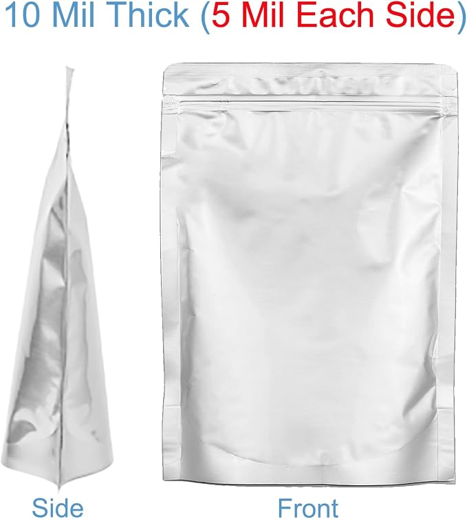 100pcs 1 Pint Mylar Bags - Thick 10 Mil - 5.5"x7.5" Stand Up Zipper Pouches Bags, Resealable and Heat Sealable Vacuum Sealing Bag for Long Term Food Storage