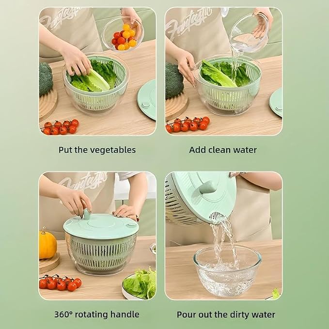 Ceruaxb Salad Spinner Chopper Large with 5 Blades Slicer, Vegetables Fruits Wash Bowl, Lettuce Spinner and Dryer, Egg Yolk Strainer Slicer Shredder for Kitchen Colander, 5.3 Qt, Green