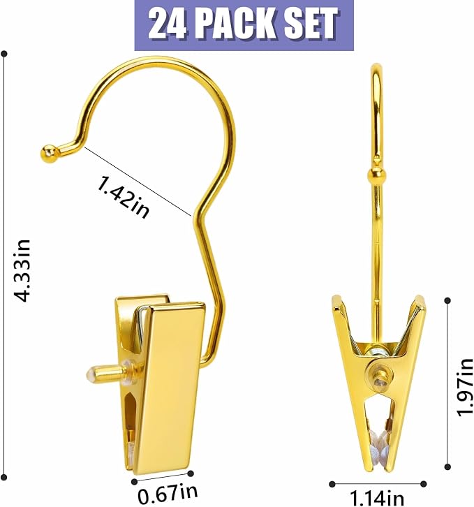 Amber Home 24 Pack Gold Boot Clips for Closet, Clothes Pins | Gold Boot Hangers with Hooks, Portable Travel Hangers for Closet Organization, Hat, Towels, Bras, Socks