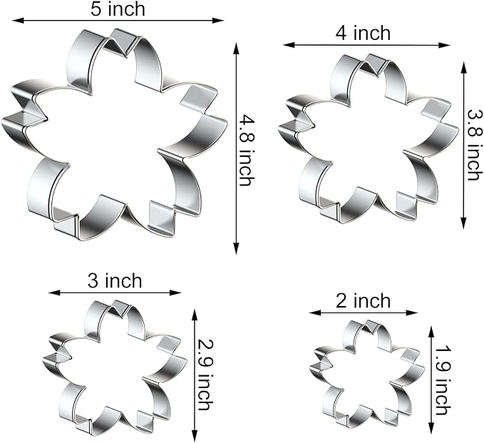 Cherry Blossom Flower Cookie Cutter Set - 4 Piece Sakura Cookie Cutters - Stainless Steel