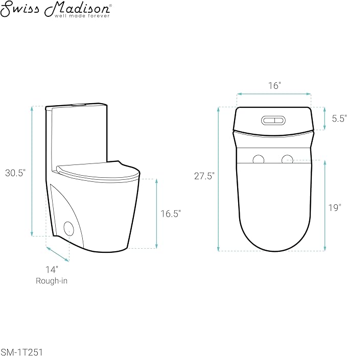 St. Tropez One-Piece 14" Rough-in 1.1/1.6 GPF Dual Top Flush Elongated Toilet in Glossy White
