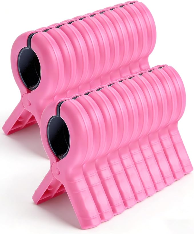 20 Pack Beach Towel Clips Heavy Duty Large Beach Essentials Chair Pool Clip | Pink Clips with Strong Grip, Silicone Protection, Rust Resistant Spring, Multi-Use for Beach, Boat, Cruise & Outdoors