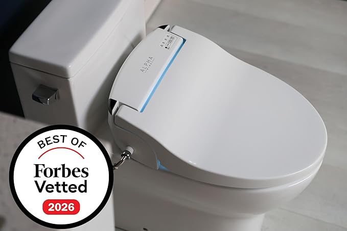 ALPHA BIDET JX2 Round Bidet Toilet Seat, White, Endless Warm Water, *NEW* Bowl Mist, LED Light, Quiet Operation, Wireless Remote, Stainless Steel Nozzle, Sittable Lid, 3 Year Warranty