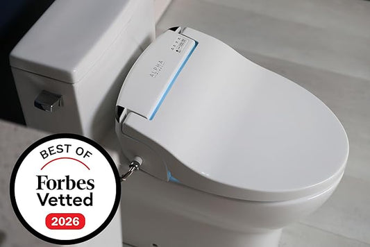 ALPHA BIDET JX2 Elongated Bidet Toilet Seat, White, Endless Warm Water, *NEW* Bowl Mist, LED Light, Quiet Operation, Wireless Remote, Stainless Steel Nozzle, Sittable Lid, 3 Year Warranty