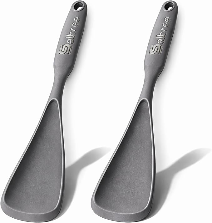 Silicone Spoon Spatula for Cooking - Multifunction Scoop Spatula Spoonula - Heat Resistant Cooking Spoon for Nonstick Cookware - Large Silicone Kitchen Spoon - Seamless Design (Gray,2pcs)