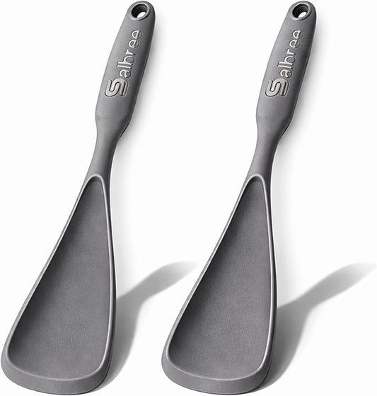 Silicone Spoon Spatula for Cooking - Multifunction Scoop Spatula Spoonula - Heat Resistant Cooking Spoon for Nonstick Cookware - Large Silicone Kitchen Spoon - Seamless Design (Gray,2pcs)