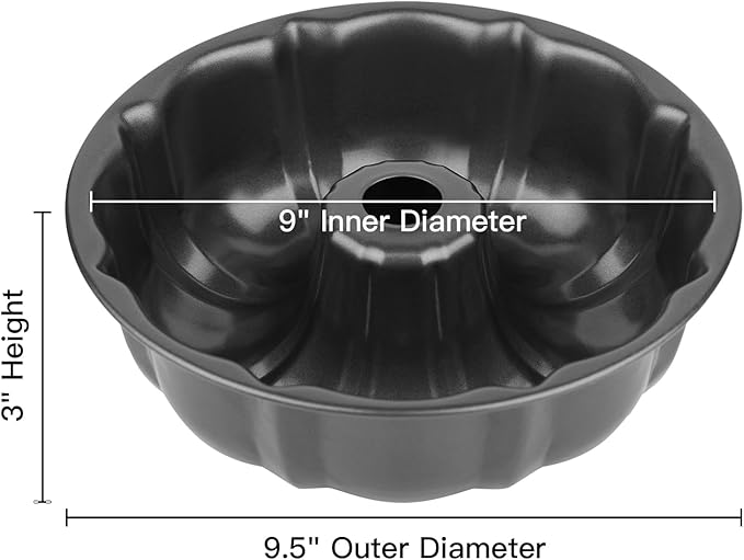Novery 9.5" Non-stick Cake Pan, Heavy Duty Carbon Steel Fluted Tube Round Baking Pan,Buntz Pound Cake Pan Mold,Tube Bakeware,Baking Mold for Jello,Gelatin,Chocoflan,Flan - 2 PCS