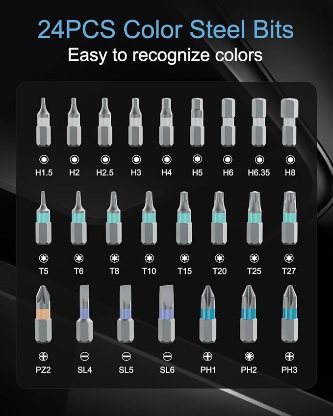 Upgraded 24 in 1 Ratchet Screwdriver Set, Magnetic Screwdriver Set, T Handle Multi Bit DIY Repair Tool Kit with Storage Case for Valentine's Day Gifts Furniture, Bicycle and DIY Free Combination